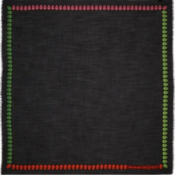 Alexander McQueen Neon Skull Scarf Black Rare Retails $430 - Picture 3 of 9